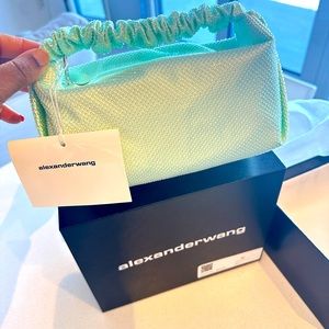 Brand New Alexander Wang Scrunchie crystal embellished mini bag in sage green.